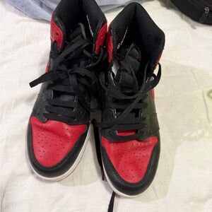 Air Jordan 1 Mid Bred Black Red Retro Sneakers -Women’s 7.5/ Boy 6